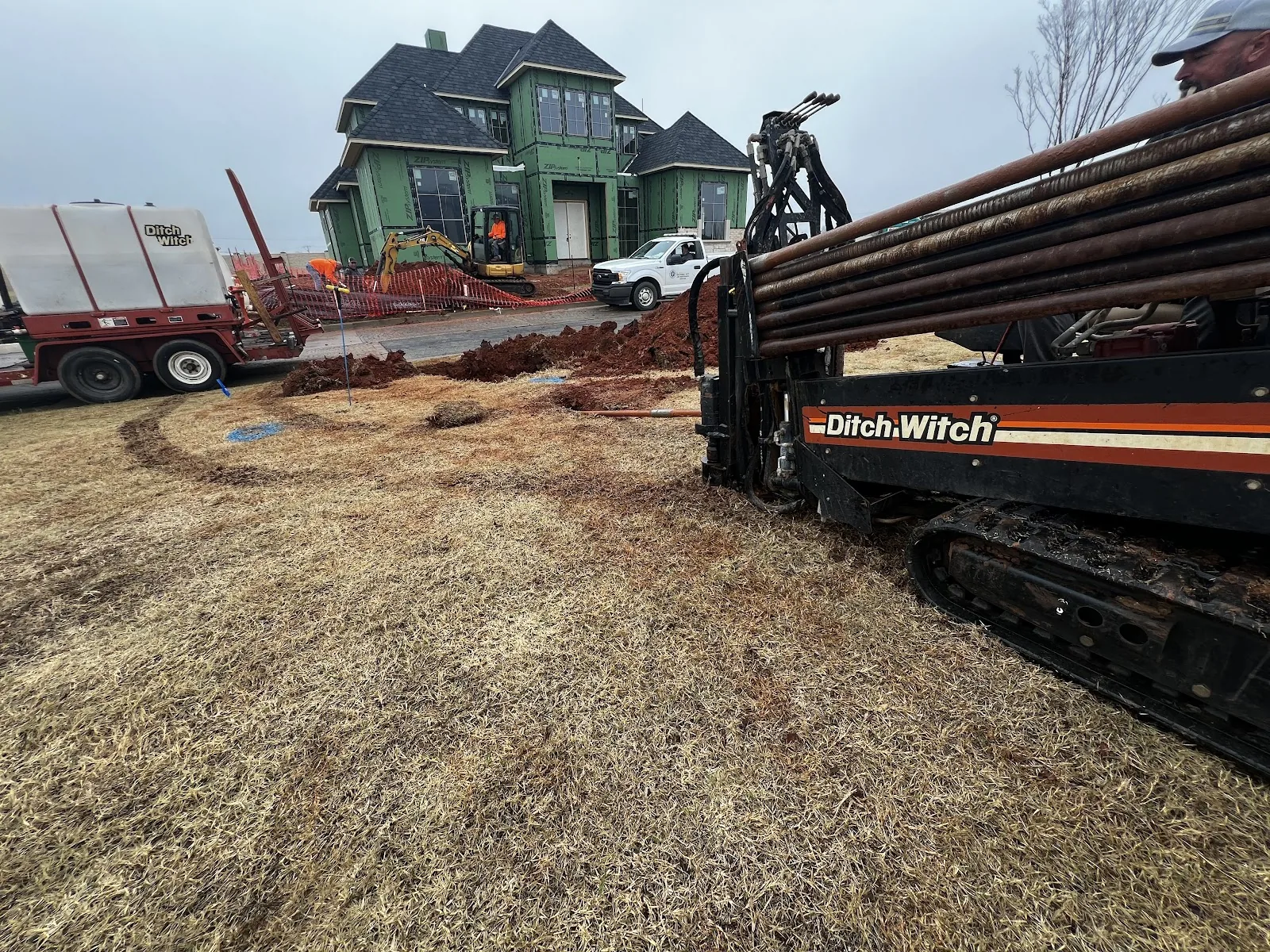 Aerial view of a Texas HDD Contractors directional boring jobsite at a multifamily apartment build in Dallas